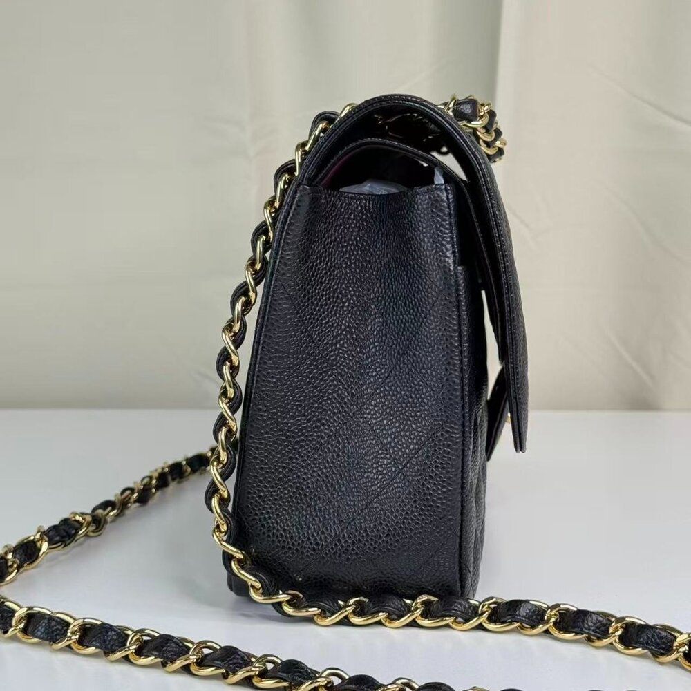 Chanel Black Caviar Jumbo Classic Flap Shoulder Bag with Gold Chain Strap - Picture 4 of 9